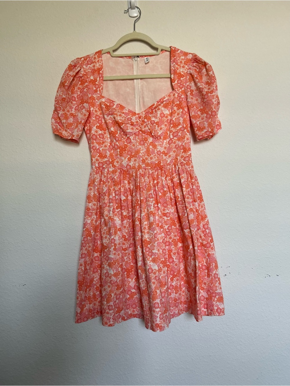 bp Coral Pink Floral Mini Dress with Puff Sleeves